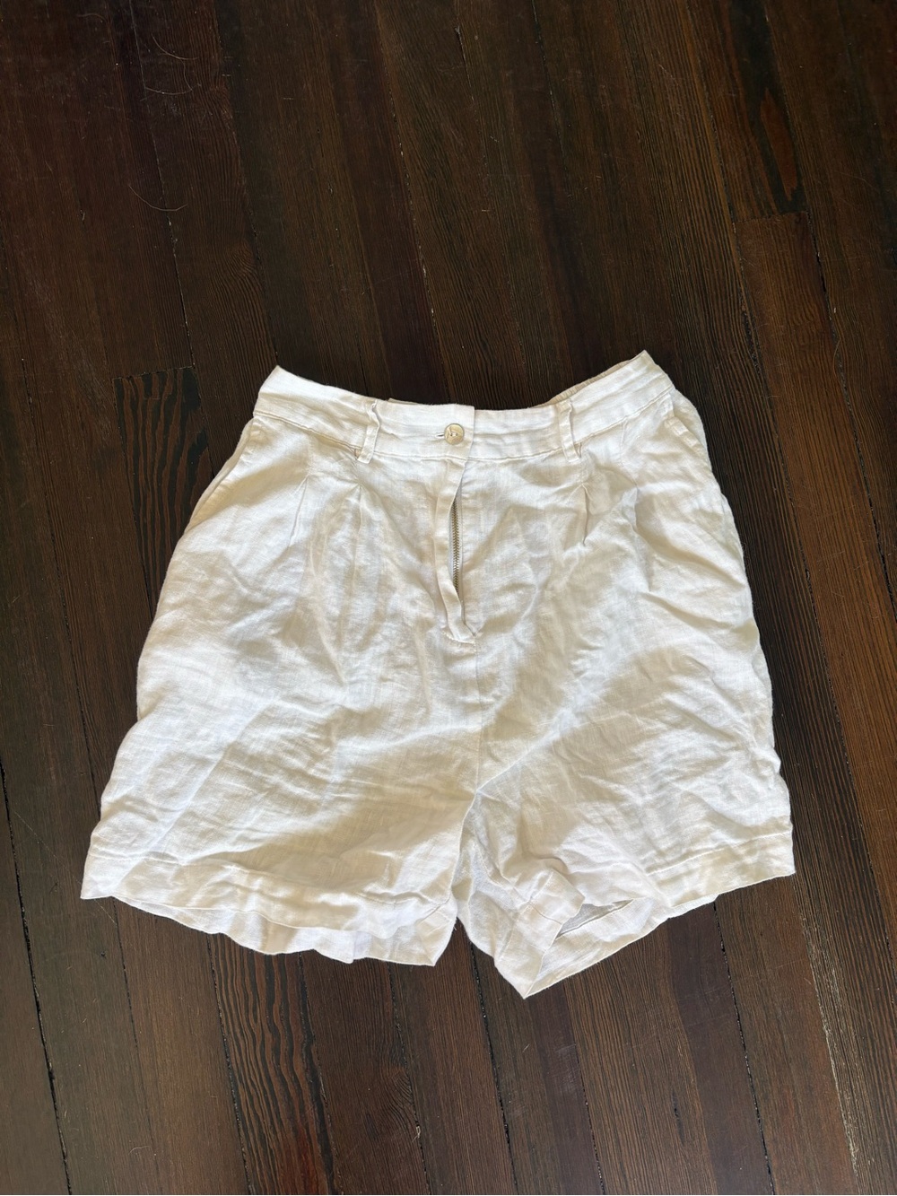 DONNI. White Linen High-Rise Bermuda Shorts